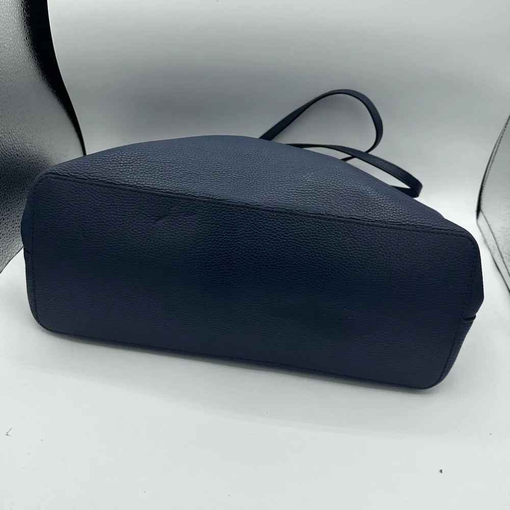 Tory Burch Blue Leather Tote Bag with Gold Logo - Picture 5 of 9